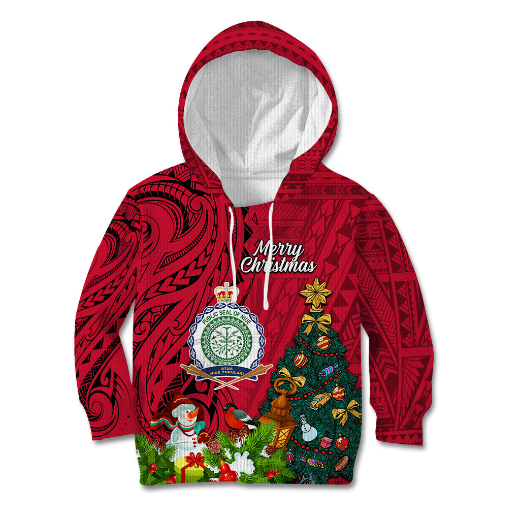 Niue Christmas Kid Hoodie Coat of Arms and Polynesian Tattoo Xmas Element Christmas Red Vibe LT03 Hoodie Red - Polynesian Pride