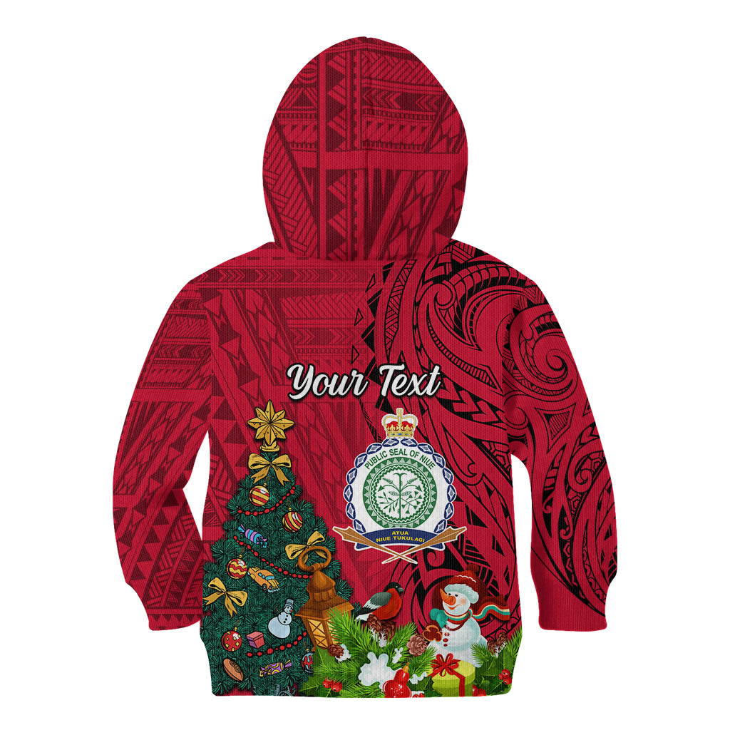 Personalised Niue Christmas Kid Hoodie Coat of Arms and Polynesian Tattoo Xmas Element Christmas Red Vibe LT03 - Polynesian Pride
