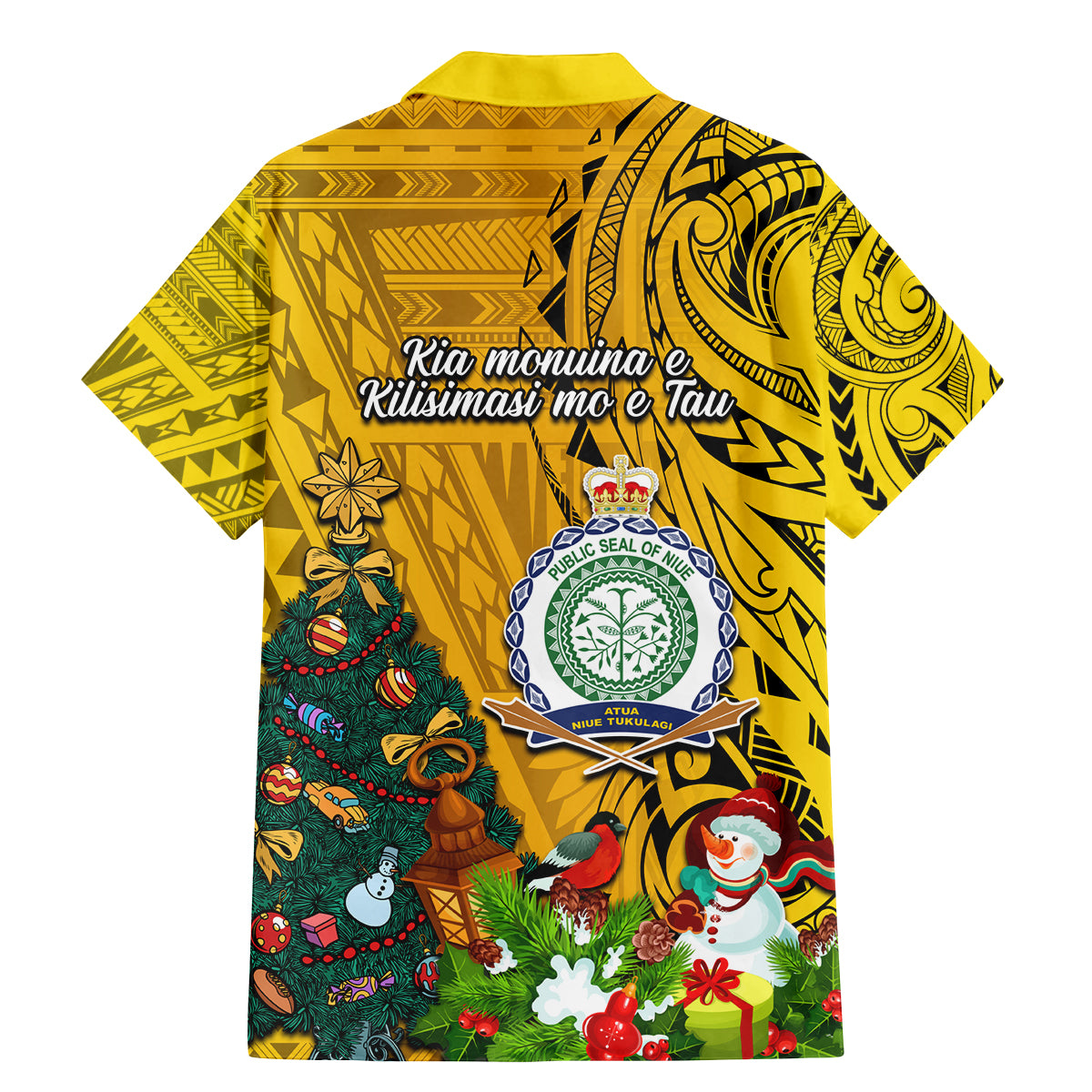 Niue Christmas Family Matching Mermaid Dress and Hawaiian Shirt Coat of Arms and Polynesian Tattoo Xmas Element Christmas Yellow Vibe LT03 - Polynesian Pride