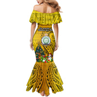 Niue Christmas Family Matching Mermaid Dress and Hawaiian Shirt Coat of Arms and Polynesian Tattoo Xmas Element Christmas Yellow Vibe LT03 - Polynesian Pride