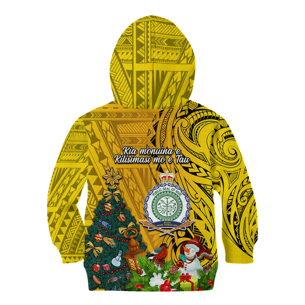 Niue Christmas Kid Hoodie Coat of Arms and Polynesian Tattoo Xmas Element Christmas Yellow Vibe LT03 - Polynesian Pride