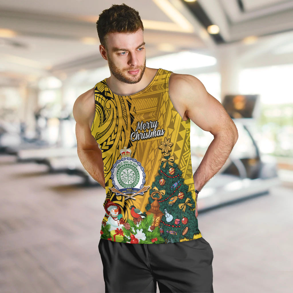 Niue Christmas Men Tank Top Coat of Arms and Polynesian Tattoo Xmas Element Christmas Yellow Vibe LT03 Yellow - Polynesian Pride