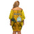 Niue Christmas Off Shoulder Short Dress Coat of Arms and Polynesian Tattoo Xmas Element Christmas Yellow Vibe LT03 - Polynesian Pride