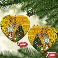 Personalised Niue Christmas Ceramic Ornament Coat of Arms and Polynesian Tattoo Xmas Element Christmas Yellow Vibe LT03 Heart Yellow - Polynesian Pride