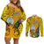 Personalised Niue Christmas Couples Matching Off Shoulder Short Dress and Long Sleeve Button Shirt Coat of Arms and Polynesian Tattoo Xmas Element Christmas Yellow Vibe LT03 Yellow - Polynesian Pride