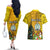 Personalised Niue Christmas Couples Matching Off The Shoulder Long Sleeve Dress and Hawaiian Shirt Coat of Arms and Polynesian Tattoo Xmas Element Christmas Yellow Vibe LT03 - Polynesian Pride