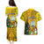 Personalised Niue Christmas Couples Matching Puletasi Dress and Hawaiian Shirt Coat of Arms and Polynesian Tattoo Xmas Element Christmas Yellow Vibe LT03 - Polynesian Pride