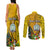 Personalised Niue Christmas Couples Matching Tank Maxi Dress and Long Sleeve Button Shirt Coat of Arms and Polynesian Tattoo Xmas Element Christmas Yellow Vibe LT03 - Polynesian Pride