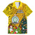 Personalised Niue Christmas Family Matching Off Shoulder Long Sleeve Dress and Hawaiian Shirt Coat of Arms and Polynesian Tattoo Xmas Element Christmas Yellow Vibe LT03 Dad's Shirt - Short Sleeve Yellow - Polynesian Pride