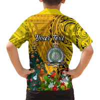 Personalised Niue Christmas Kid Hawaiian Shirt Coat of Arms and Polynesian Tattoo Xmas Element Christmas Yellow Vibe LT03 - Polynesian Pride