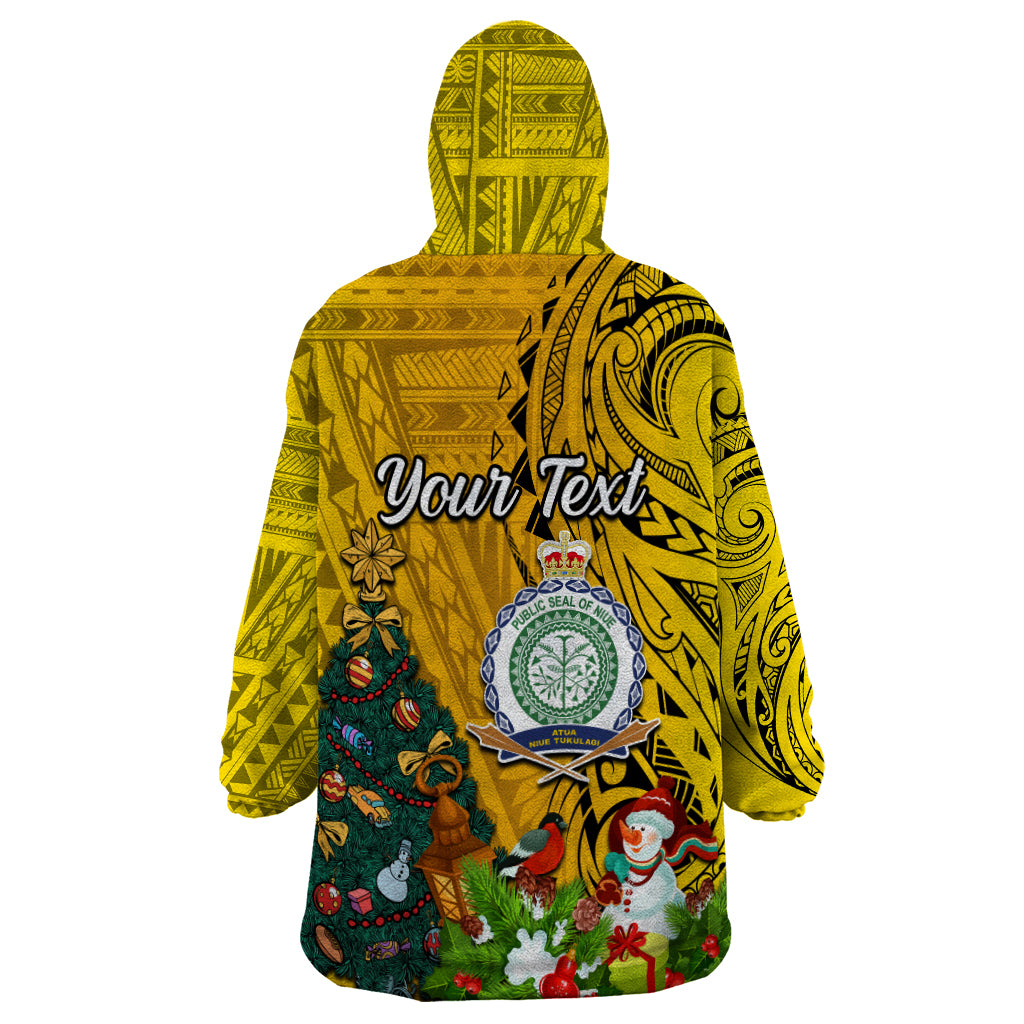 Personalised Niue Christmas Wearable Blanket Hoodie Coat of Arms and Polynesian Tattoo Xmas Element Christmas Yellow Vibe LT03 - Polynesian Pride