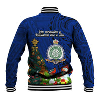 Niue Christmas Baseball Jacket Coat of Arms and Polynesian Tattoo Xmas Element Christmas Blue Vibe LT03 - Polynesian Pride