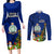 Niue Christmas Couples Matching Long Sleeve Bodycon Dress and Long Sleeve Button Shirt Coat of Arms and Polynesian Tattoo Xmas Element Christmas Blue Vibe LT03 Blue - Polynesian Pride