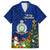 Niue Christmas Family Matching Off Shoulder Long Sleeve Dress and Hawaiian Shirt Coat of Arms and Polynesian Tattoo Xmas Element Christmas Blue Vibe LT03 Dad's Shirt - Short Sleeve Blue - Polynesian Pride