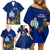 Niue Christmas Family Matching Off Shoulder Short Dress and Hawaiian Shirt Coat of Arms and Polynesian Tattoo Xmas Element Christmas Blue Vibe LT03 - Polynesian Pride