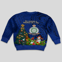 Niue Christmas Kid Ugly Christmas Sweater Coat of Arms and Polynesian Tattoo Xmas Element Christmas Blue Vibe LT03 - Polynesian Pride