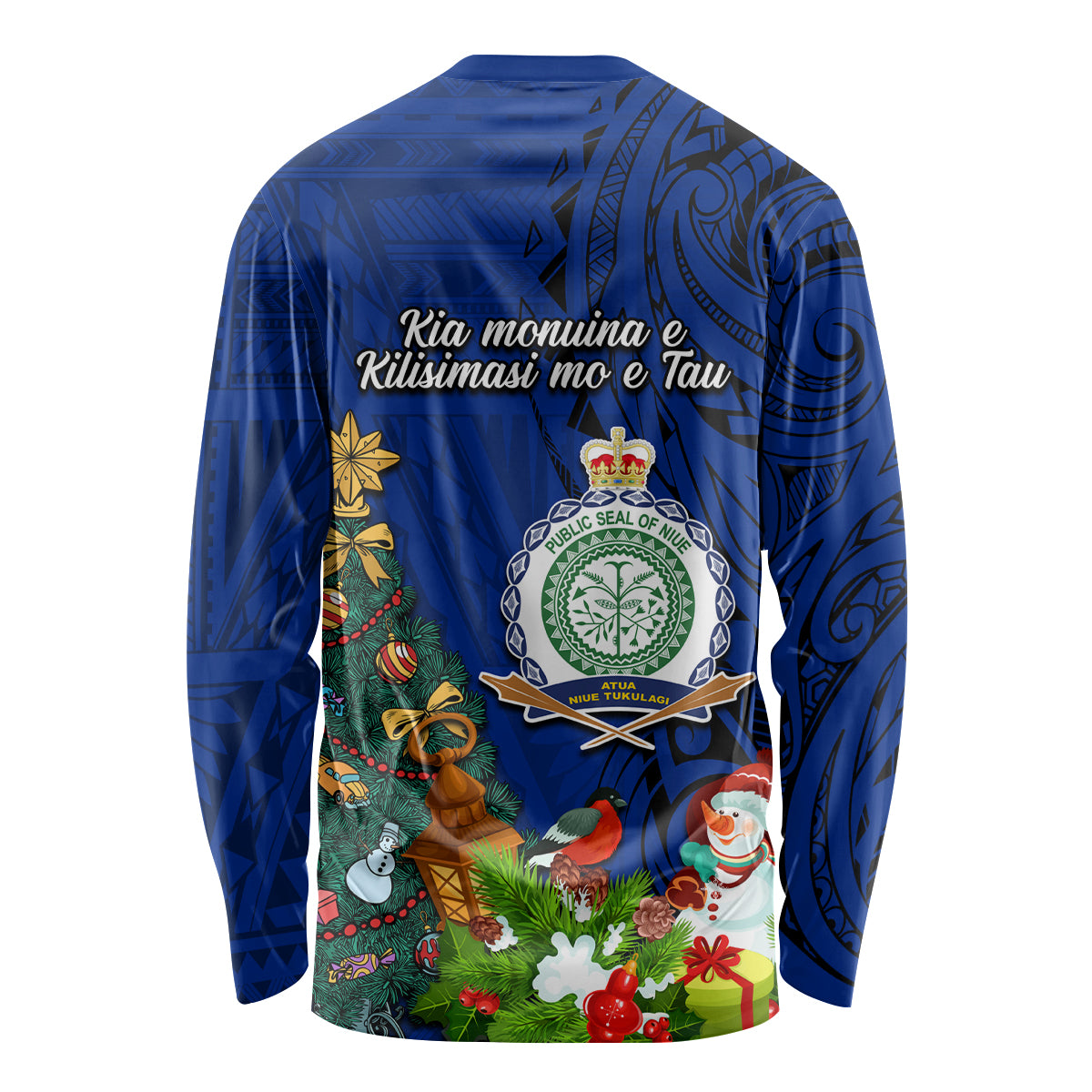 Niue Christmas Long Sleeve Shirt Coat of Arms and Polynesian Tattoo Xmas Element Christmas Blue Vibe LT03 - Polynesian Pride