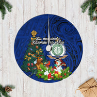 Niue Christmas Tree Skirt Coat of Arms and Polynesian Tattoo Xmas Element Christmas Blue Vibe LT03 Blue - Polynesian Pride