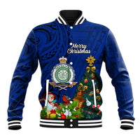 Personalised Niue Christmas Baseball Jacket Coat of Arms and Polynesian Tattoo Xmas Element Christmas Blue Vibe LT03 Unisex Blue - Polynesian Pride