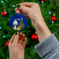 Personalised Niue Christmas Ceramic Ornament Coat of Arms and Polynesian Tattoo Xmas Element Christmas Blue Vibe LT03 - Polynesian Pride