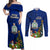 Personalised Niue Christmas Couples Matching Off Shoulder Maxi Dress and Long Sleeve Button Shirt Coat of Arms and Polynesian Tattoo Xmas Element Christmas Blue Vibe LT03 Blue - Polynesian Pride