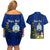 Personalised Niue Christmas Couples Matching Off Shoulder Short Dress and Hawaiian Shirt Coat of Arms and Polynesian Tattoo Xmas Element Christmas Blue Vibe LT03 - Polynesian Pride