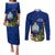 Personalised Niue Christmas Couples Matching Puletasi Dress and Long Sleeve Button Shirt Coat of Arms and Polynesian Tattoo Xmas Element Christmas Blue Vibe LT03 Blue - Polynesian Pride