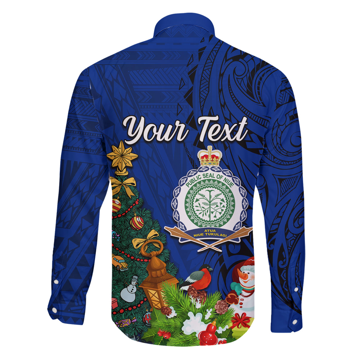Personalised Niue Christmas Family Matching Mermaid Dress and Hawaiian Shirt Coat of Arms and Polynesian Tattoo Xmas Element Christmas Blue Vibe LT03 - Polynesian Pride