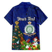 Personalised Niue Christmas Family Matching Off Shoulder Short Dress and Hawaiian Shirt Coat of Arms and Polynesian Tattoo Xmas Element Christmas Blue Vibe LT03 - Polynesian Pride
