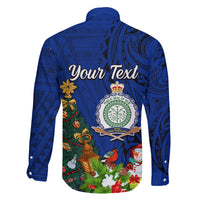Personalised Niue Christmas Family Matching Off Shoulder Short Dress and Hawaiian Shirt Coat of Arms and Polynesian Tattoo Xmas Element Christmas Blue Vibe LT03 - Polynesian Pride