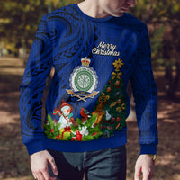Personalised Niue Christmas Ugly Christmas Sweater Coat of Arms and Polynesian Tattoo Xmas Element Christmas Blue Vibe LT03 - Polynesian Pride