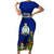 Personalised Niue Christmas Short Sleeve Bodycon Dress Coat of Arms and Polynesian Tattoo Xmas Element Christmas Blue Vibe LT03 Long Dress Blue - Polynesian Pride