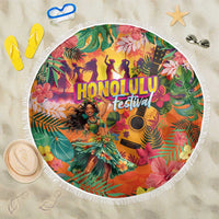 Hawaiian Honolulu Festival Beach Blanket Hawaiian Identity - Hula Dancer and Ukulele Tropical Plants Style