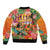 Hawaiian Honolulu Festival Bomber Jacket Hawaiian Identity - Hula Dancer and Ukulele Tropical Plants Style