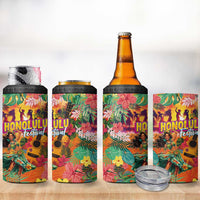 Hawaiian Honolulu Festival 4 in 1 Can Cooler Tumbler Hawaiian Identity - Hula Dancer and Ukulele Tropical Plants Style