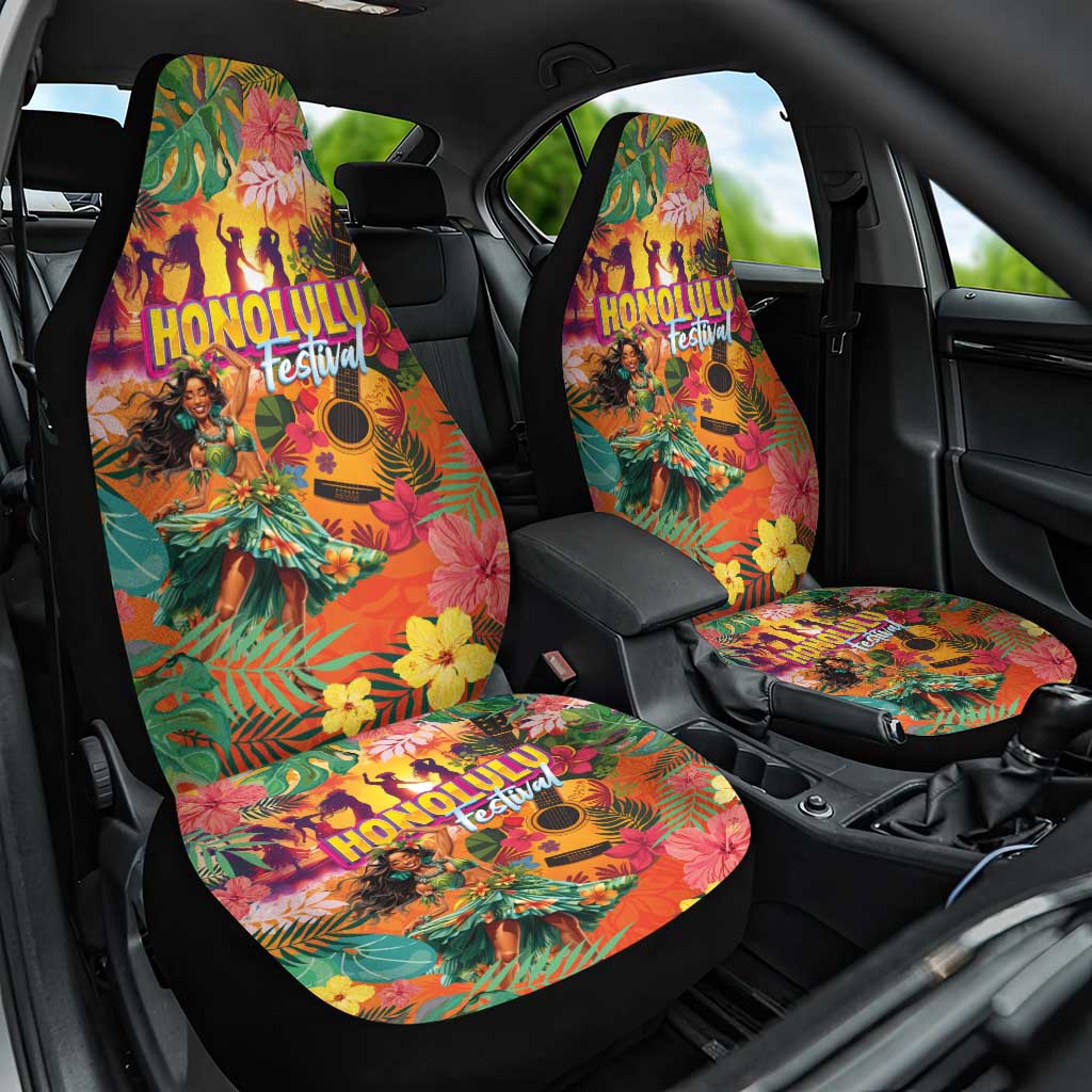 Hawaiian Honolulu Festival Car Seat Cover Hawaiian Identity - Hula Dancer and Ukulele Tropical Plants Style