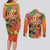 Hawaiian Honolulu Festival Couples Matching Long Sleeve Bodycon Dress and Long Sleeve Button Shirt Hawaiian Identity - Hula Dancer and Ukulele Tropical Plants Style