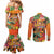 Hawaiian Honolulu Festival Couples Matching Mermaid Dress and Long Sleeve Button Shirt Hawaiian Identity - Hula Dancer and Ukulele Tropical Plants Style