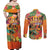 Hawaiian Honolulu Festival Couples Matching Off Shoulder Maxi Dress and Long Sleeve Button Shirt Hawaiian Identity - Hula Dancer and Ukulele Tropical Plants Style