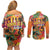 Hawaiian Honolulu Festival Couples Matching Off Shoulder Short Dress and Long Sleeve Button Shirt Hawaiian Identity - Hula Dancer and Ukulele Tropical Plants Style