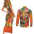 Hawaiian Honolulu Festival Couples Matching Short Sleeve Bodycon Dress and Long Sleeve Button Shirt Hawaiian Identity - Hula Dancer and Ukulele Tropical Plants Style