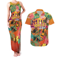 Hawaiian Honolulu Festival Couples Matching Tank Maxi Dress and Hawaiian Shirt Hawaiian Identity - Hula Dancer and Ukulele Tropical Plants Style