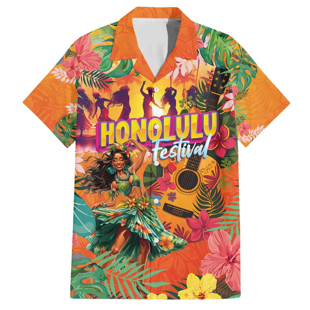 Hawaiian Honolulu Festival Family Matching Puletasi and Hawaiian Shirt Hawaiian Identity - Hula Dancer and Ukulele Tropical Plants Style