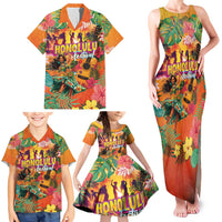 Hawaiian Honolulu Festival Family Matching Tank Maxi Dress and Hawaiian Shirt Hawaiian Identity - Hula Dancer and Ukulele Tropical Plants Style