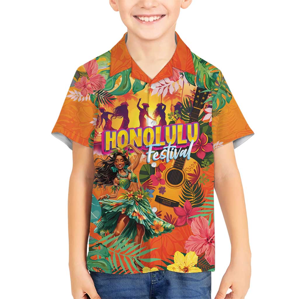 Hawaiian Honolulu Festival Family Matching Tank Maxi Dress and Hawaiian Shirt Hawaiian Identity - Hula Dancer and Ukulele Tropical Plants Style