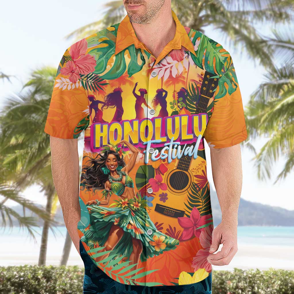 Hawaiian Honolulu Festival Hawaiian Shirt Hawaiian Identity - Hula Dancer and Ukulele Tropical Plants Style