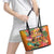 Hawaiian Honolulu Festival Leather Tote Bag Hawaiian Identity - Hula Dancer and Ukulele Tropical Plants Style