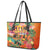 Hawaiian Honolulu Festival Leather Tote Bag Hawaiian Identity - Hula Dancer and Ukulele Tropical Plants Style