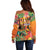 Hawaiian Honolulu Festival Off Shoulder Sweater Hawaiian Identity - Hula Dancer and Ukulele Tropical Plants Style