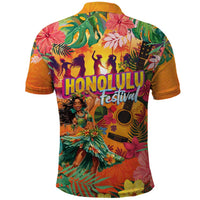 Hawaiian Honolulu Festival Polo Shirt Hawaiian Identity - Hula Dancer and Ukulele Tropical Plants Style